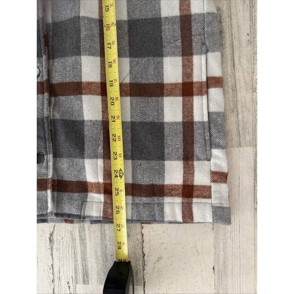 HFX Women Jacket XS Beige Plaid Flannel‎ Pearl Snap Shacket Wool Blend - Picture 7 of 8